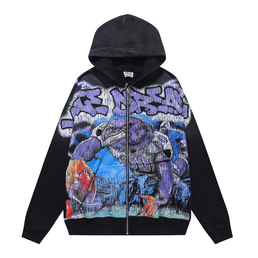 Vale Forever La Casa Purple Graphic Full Zip Hoodie Black